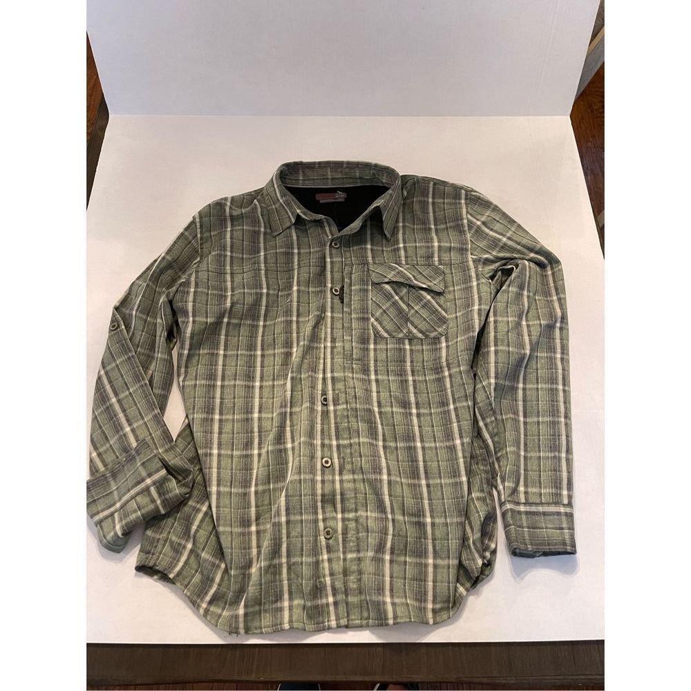 Wrangler Outdoor Men's Green/Gray Plaid Regular Fit Button Shirt Size L (F11-Z5
